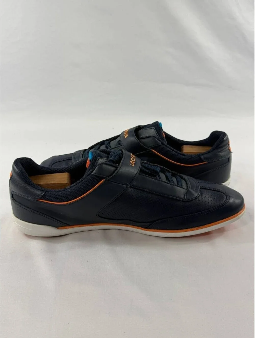 Lacoste Sport Sneakers Mens 12 Blue Orange Leather Strap Casual Shoes
